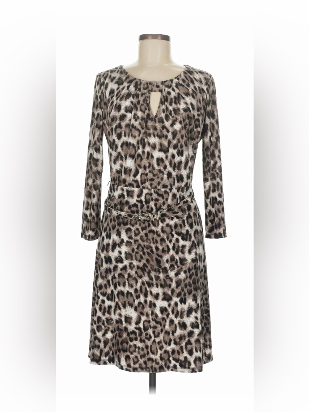 INC International Concepts Animal Print Stretch Midi Dress 3/4 Sleeve Sz M Belt